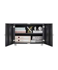 Rainsken File Cabinet on Wheels, Mobile Metal Printer Stand with 2 Doors and Adjustable Shelf for Home Office