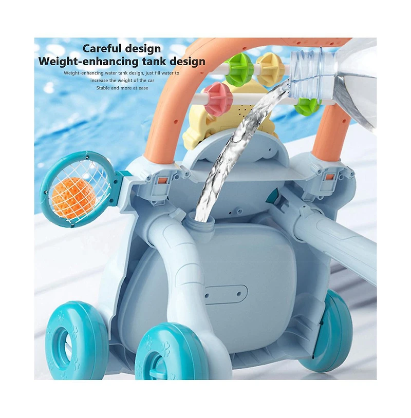 Bruce & Shark 2-in-1 Baby Push Walker Activity Center - Adjustable Anti-Tip Design for First Steps