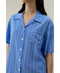 Lilysilk Women's Amalfi Striped Cuban Collar Shirt