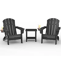 gaomon Folding Adirondack Chair Set of 2 with Side Table, Hdpe Outdoor Patio Chair with Cup Holder, All Weather Resistent Wooden Textured for patios