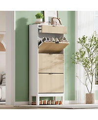 gaomon Entryway Freestanding Shoe Cabinet, 3 Flip Fluted Doors + 1 Drawer Shoe Organizer