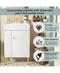 Rainsken 21.6" Small Bathroom Cabinet with Sink, Freestanding Bathroom Vanity with Left Storage Cabinet & Two-Tier Shelf