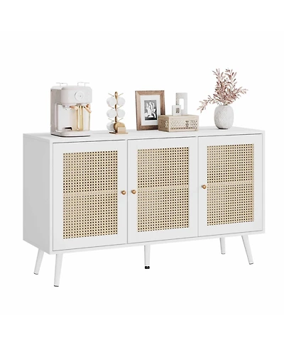 gaomon Rattan Storage Cabinet with 3 Doors, Boho Sideboard Buffet Cabinet Wood Farmhouse Credenza Cabinet