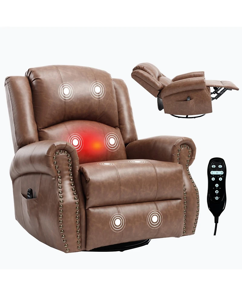 Clihome Heat Massage Manual Recliner Chair with Rocker and Swivel for Living Room