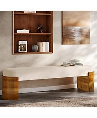 Tribesigns 59" Upholstered End of Bed Bench, Modern Entryway Bench with Engineered Wood Frame, Oval Ottoman with Faux Lambswool Fabric