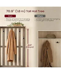 Yigii 7 Double Hooks Hall Tree with Shoe Bench and Storage