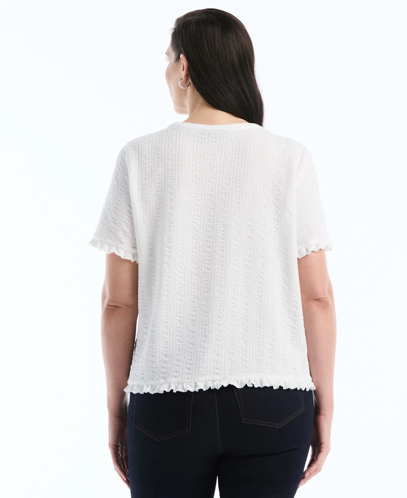 Rafaella Plus Puckered Ruffle Short-Sleeve Top
