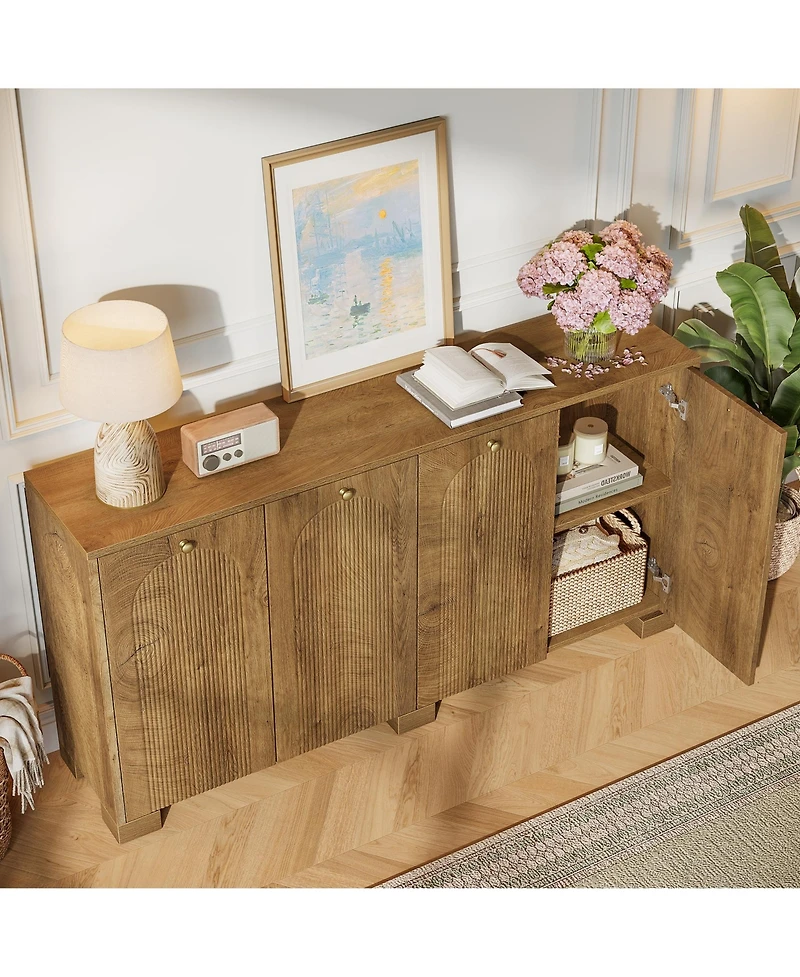 Tribesigns 59" Sideboard, 4-Door Storage Cabinet with Shelves, Buffet Tv Stand, Modern Vintage Coffee Bar Cabinet