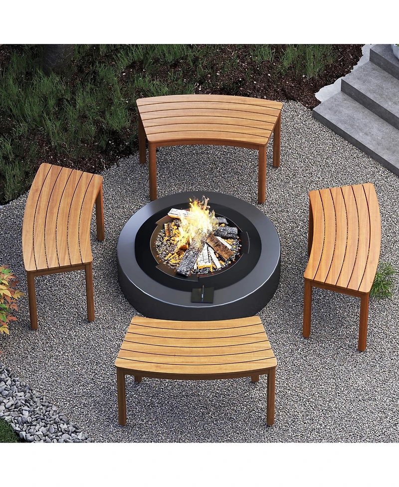 Gymax Outdoor Curved Acacia Wood Bench Set of Patio Garden Backless Fire Pit Bench