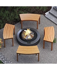 Gymax Outdoor Curved Acacia Wood Bench Set of Patio Garden Backless Fire Pit Bench