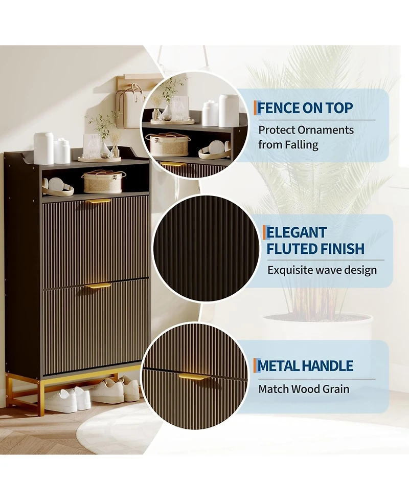 gaomon Fluted Wood Shoe Cabinet