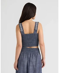 Nvlt Women's Sleeveless Embroidered Cropped Top