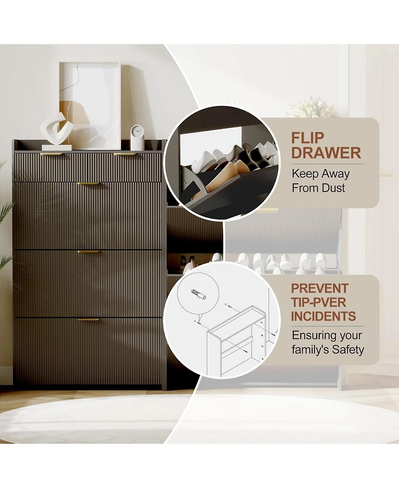 gaomon Modern Fluted Entryway Shoe Cabinet