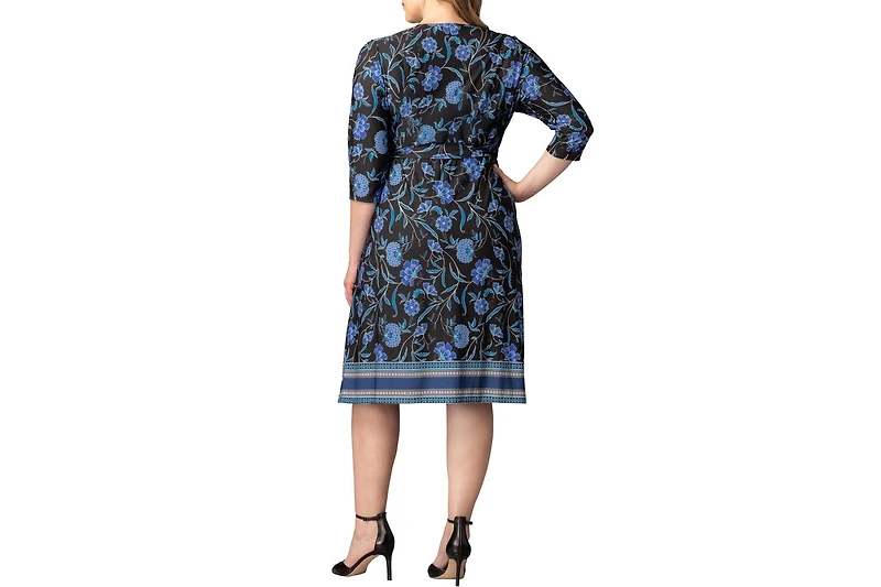 Kiyonna Women's Plus Beguiling Border Print Wrap Dress