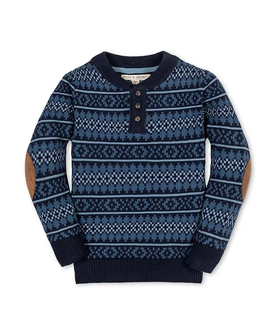 Hope & Henry Boys Organic Long Sleeve Henley Pullover Sweater with Elbow Patches