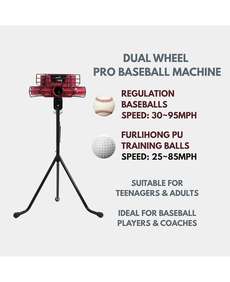 Furlihong High Speed Dual Wheel Baseball Pitching Machine with 30 to 95 Mph Adjustable Speed and Multi Pitch Capability