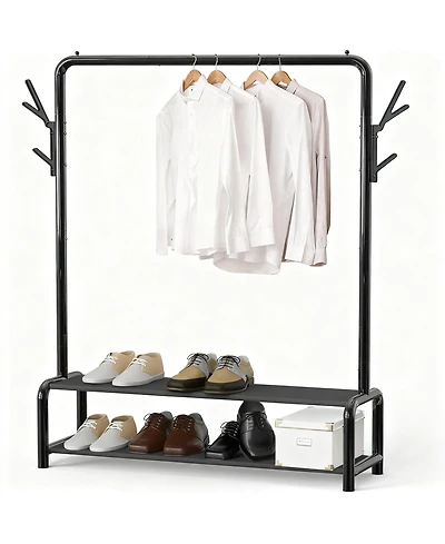 Yigii 52" Freestanding Steel Closet Rack with Storage Shelves & Hooks