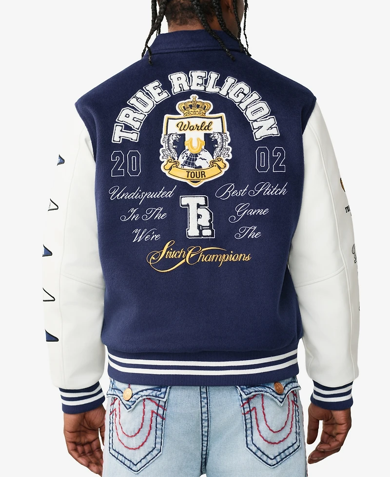 True Religion Men's Long-Sleeve Crest Varsity Jacket