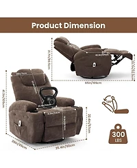 gaomon 360° Swivel Rocking Recliner Chair, Manual Fabric Nursery Recliner Glider with with Massage and Heating, Extented Footrest