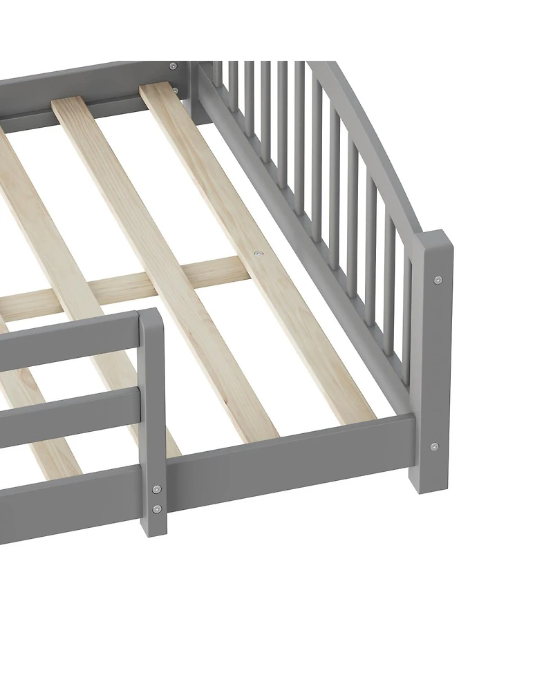 Streamdale Furniture Montessori Floor Bed with Slats & Guardrails, Solid Wood