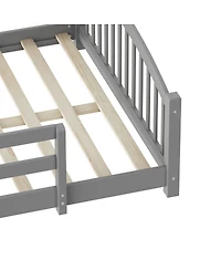 Streamdale Furniture Montessori Floor Bed with Slats & Guardrails, Solid Wood