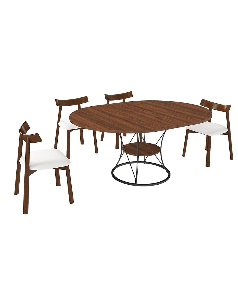 Streamdale Furniture 43" Round Extendable Dining Table Set for 4-6 with 4 Solid Wood Chairs