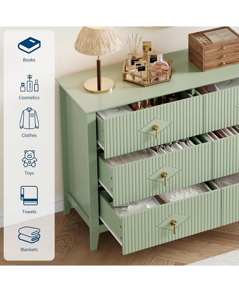 Gaomon Fluted 6 Drawer Dresser, 47.2" Wide Modern Wooden Chest for Bedroom, Living Room