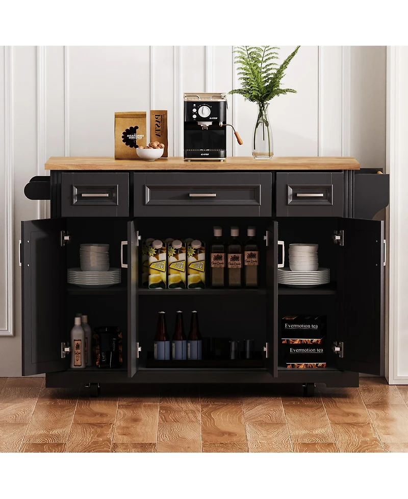 Streamdale Furniture Streamdale 54" Large Kitchen Island with Drop Leaf, Rolling Cart with 4 Doors, 3 Drawers