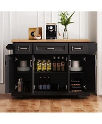 Streamdale Furniture Streamdale 54" Large Kitchen Island with Drop Leaf, Rolling Cart with 4 Doors, 3 Drawers