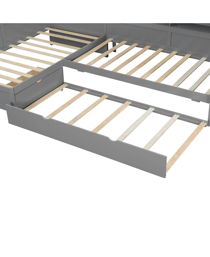 Streamdale Furniture 126 inches Wood Twin L-shaped Platform Bed with Trundle & Drawer