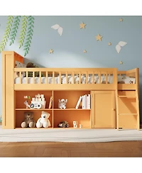 Streamdale Furniture Queen Size Loft Bed with Storage, Headboard with Led Light, Natural