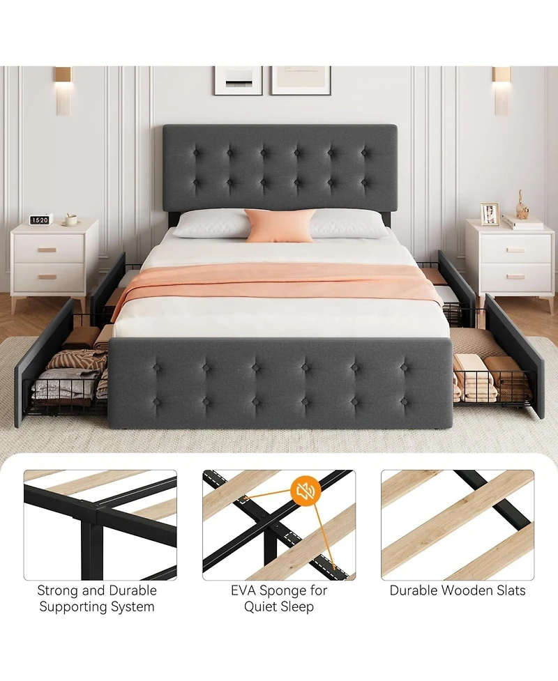 gaomon Bed Frame with 4 Storage Drawers Headboard