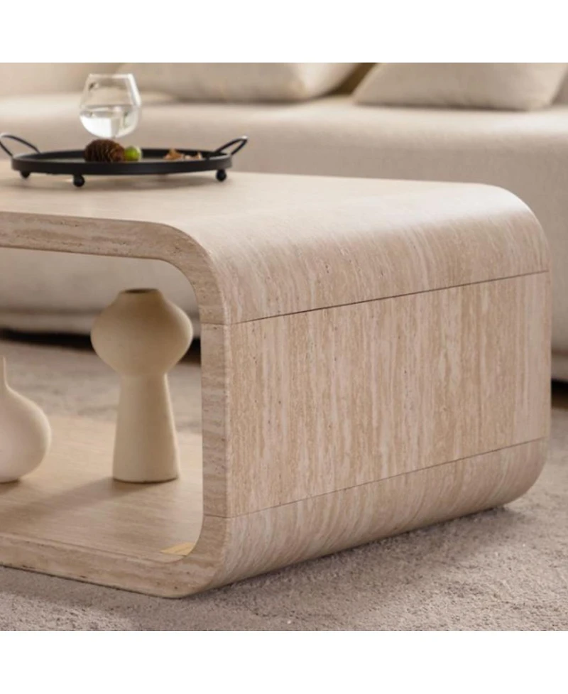 Streamdale Furniture Modern Open-Frame Curved Light Wood Coffee Table with Storage