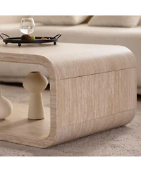 Streamdale Furniture Modern Open-Frame Curved Light Wood Coffee Table with Storage