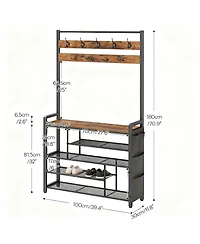 Yigii 5-Tier Hall Tree with Shoe Bench, Coat Rack, and Storage