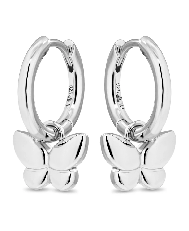 Devata Rhodium Plated Sterling Silver Butterfly Hoop Earrings