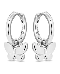 Devata Rhodium Plated Sterling Silver Butterfly Hoop Earrings