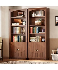 Yigii Mid-Century Walnut 6-Tier Bookshelf, Home Office & Living Room