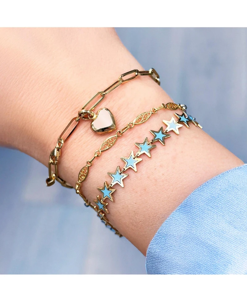 The Lovery Pink Pearl Heart Paperclip Bracelet 14K Gold