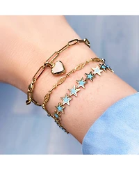 The Lovery Pink Pearl Heart Paperclip Bracelet 14K Gold