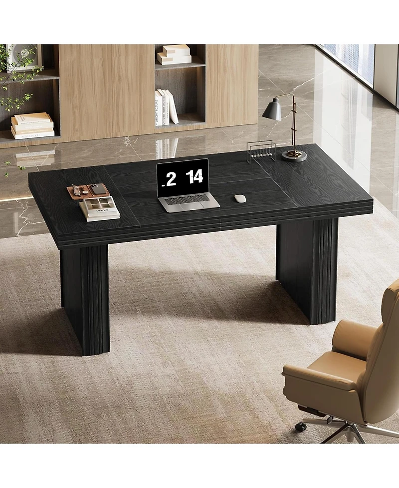 Tribesigns 63" Executive Desk, Modern Office Desk with Thickened Desktop and Heavy-Duty Legs, Wood Writing Workstation Study Table