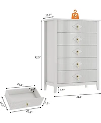 gaomon 32" Wide 5-Drawer Wooden Dresser with Metal Handles Bedroom Storage Cabinet