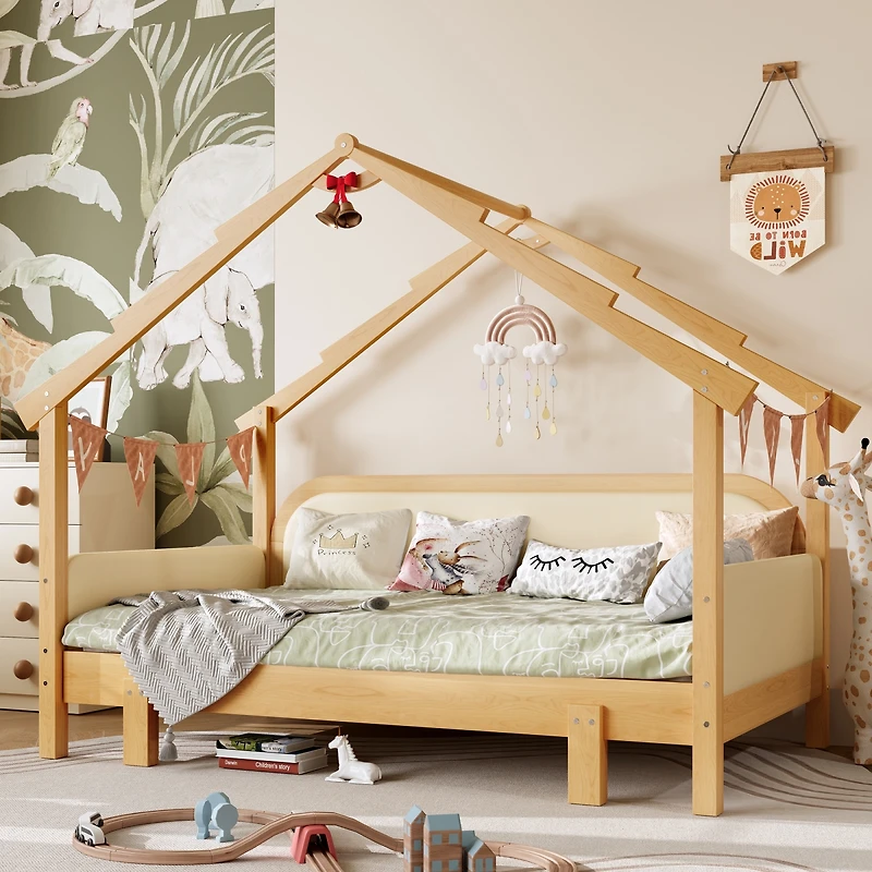 Streamdale Furniture Streamdale Twin Size Wood Treehouse Bed with Soft Cushion Rails