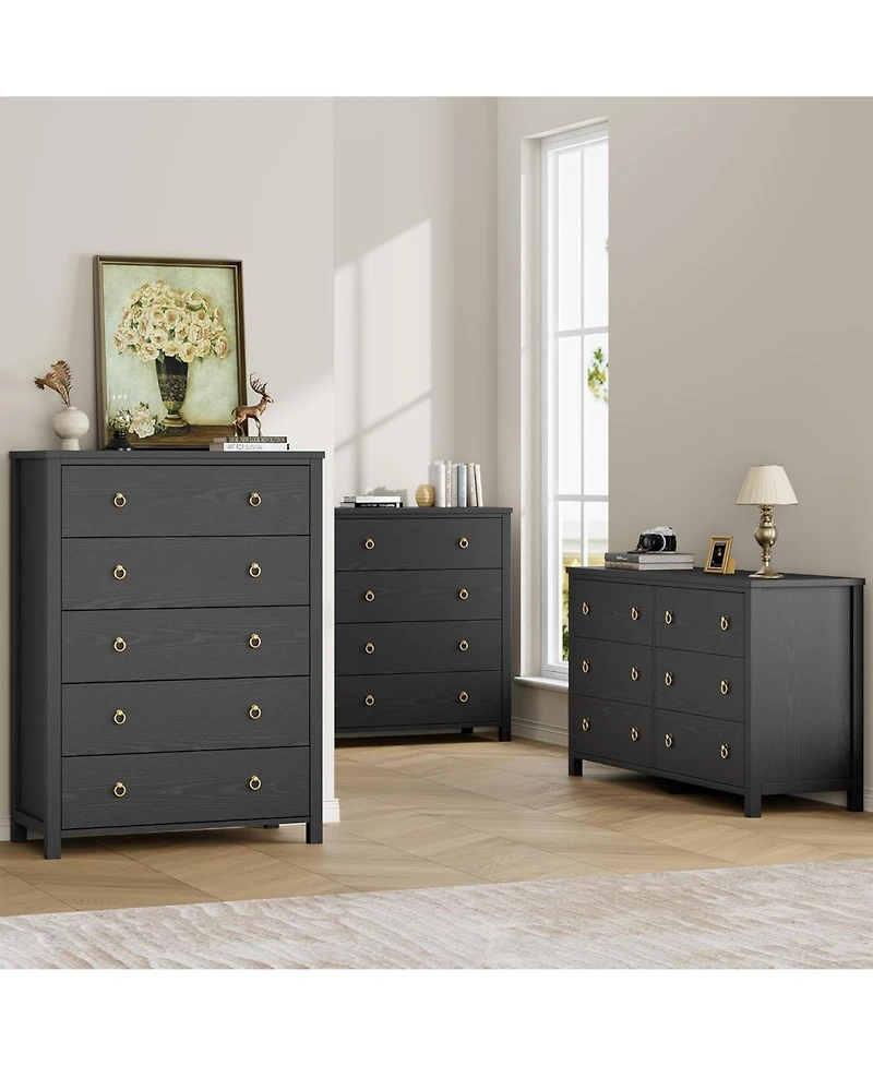 gaomon5 Drawers Dresser for Bedroom, 45-Inch-Tall Chest of Drawers, Modern Clothes Storage Cabinet & Tv Stand, Wood Drawer Organizer for Nursery