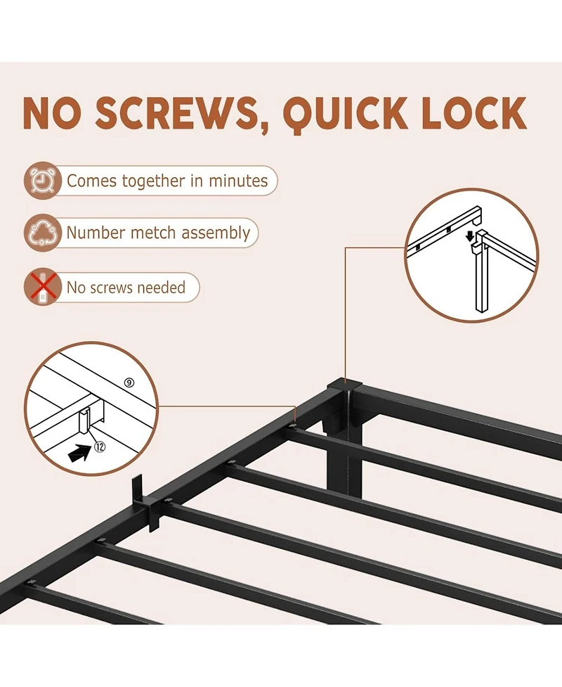 gaomon Heavy Duty Metal Platform Bed Frame with Durable Iron Slat Support and Legs, No Box Spring Required, No Screws Needed, Support
