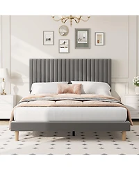 gaomon Upholstered Platform Velvet Bed Frame with Headboard,Strong Wooden Slats Support