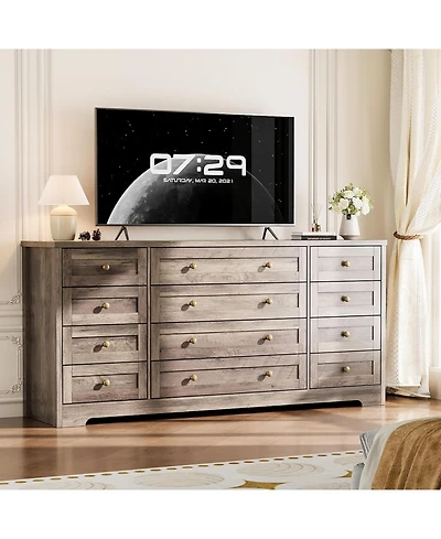 Gaomon 12 Drawer Wide Wooden Dresser, Storage Chest for Living Room or Tv Stand
