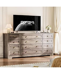 Gaomon 12 Drawer Wide Wooden Dresser, Storage Chest for Living Room or Tv Stand