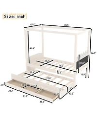 Streamdale Furniture Twin Upholstered Platform Bed with Trundle, 3 Drawers & Canopy