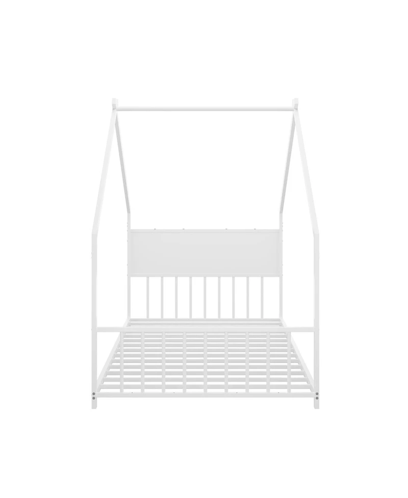 Streamdale Furniture Twin Size House Bed with Roof & Lights, Metal Frame, No Box Spring